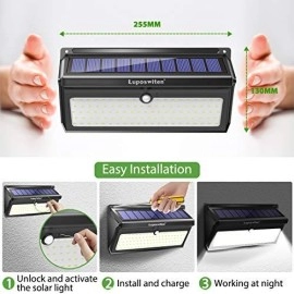 Luposwiten 100 LED Solar Lights Outdoor, 2000 Lumens Waterproof Wireless Solar Motion Sensor Lights Light with 125