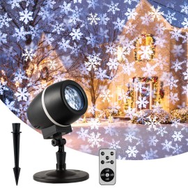 Tangkula Christmas Snowflake LED Projector Lights, Rotating Snowfall Projection with Remote Control, Outdoor Landscape Decorative Lighting for Christmas, Holiday, Party, Wedding, Garden, Patio