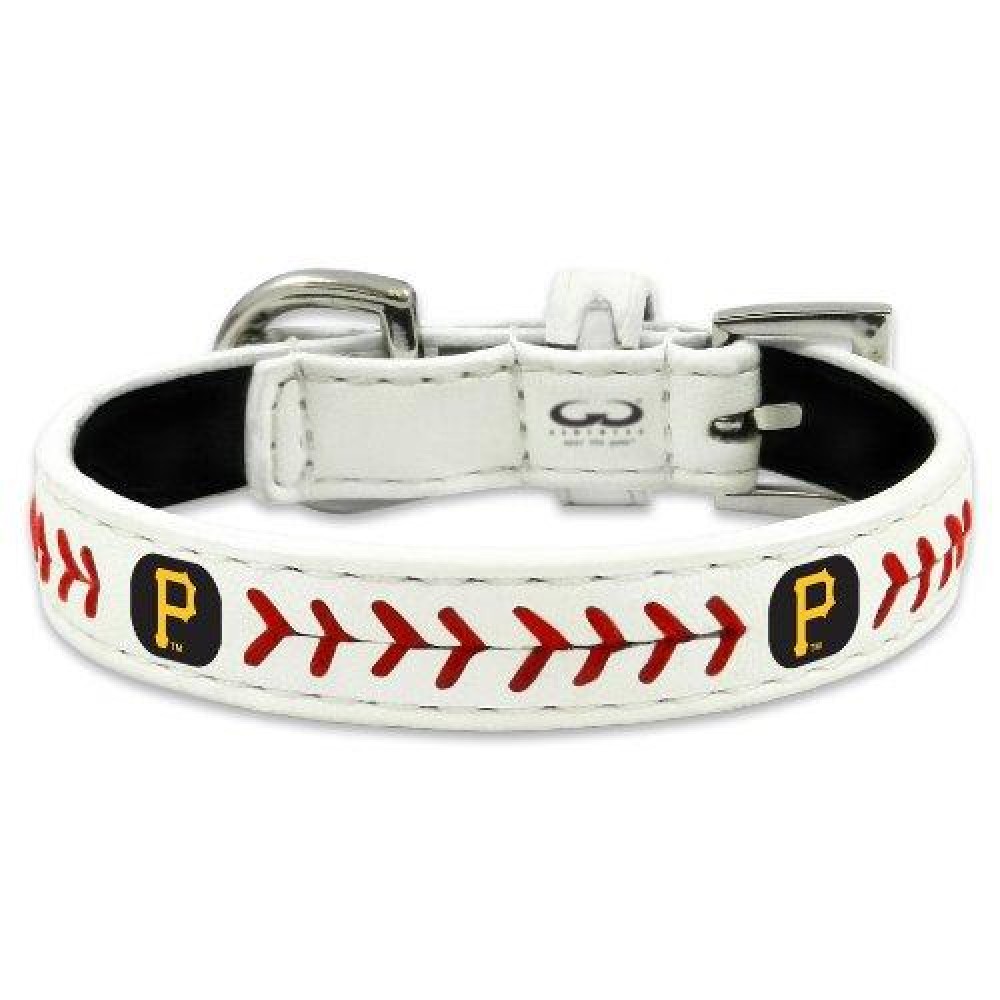 MLB Pittsburgh Pirates Classic Leather Baseball Dog Collar (Small)