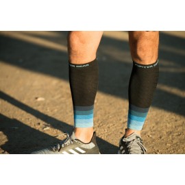 Endurance Compression Calf & Leg Sleeve for Running & Hiking, Black with Blue Accent - Large & Extra Large