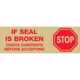 3 in. x 110 yards - Stop If Seal is Broken Pre-Printed Carton Sealing Tape - Red & Tan - Case of 24