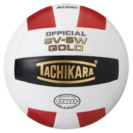 Tachikara SV5W Gold Premium Leather Volleyball (Red, White and Black)