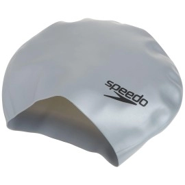 Speedo Unisexadult Swim Cap Silicone Long Hair Silver