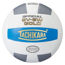 Tachikara SV5W Gold Premium Leather Volleyball (Blue, White and Silver)