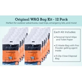 Cleanwaste Original Wag Bag Portable Toilet 12 Pack Go Anywhere Kit For Camping Boating Travel Nasa Gelling Powder For P