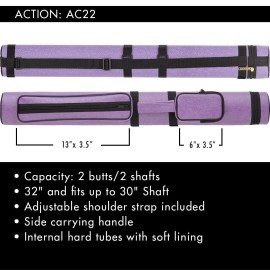 Action 34 Long Pool Cue Hard Carrying Case Holds 2 Butts 2 Shafts Separate Molded Tubes Large Zippered Accessory Pockets A