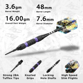Viper Black Ice Soft Tip Darts with Purple Rings, 16 Grams