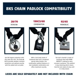 Abus Hardened Steel 8Ks 2 Foot 516 Thick Square Security Chain For Bikes Containers Trailers Atvs Motorcycles And Person