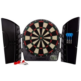 Franklin Sports Electronic Dart Board Set Soft Tip Electric Dartboard With Digital Scoreboard Cabinet Adults Family Set