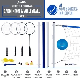 Franklin Sports Volleyball Badminton Sets Beach Backyard Combo Complete Outdoor Lawn Game Set Volleyball Pump Badminto