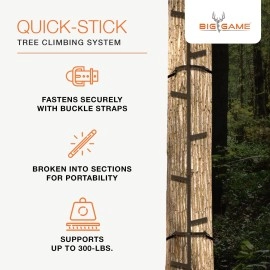 Big Game Treestands Quick Stick 20 Foot Steel Climbing Stick Outdoor Tree Ladder System Hunting Accessory With Cam Buckle Straps