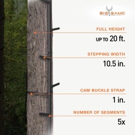 Big Game Treestands Quick Stick 20 Foot Steel Climbing Stick Outdoor Tree Ladder System Hunting Accessory With Cam Buckle Straps