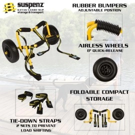 Suspenz Stowable Kayak Carrier Cart Sk Trailer Cart With Airless Wheels And Straps Yellow 221166