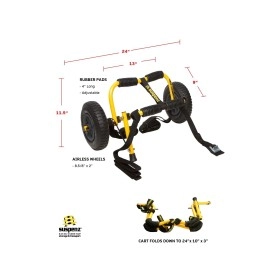 Suspenz Stowable Kayak Carrier Cart Sk Trailer Cart With Airless Wheels And Straps Yellow 221166