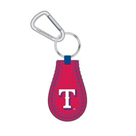 Texas Rangers Keychain Team Color Baseball Red Leather Blue Thread CO