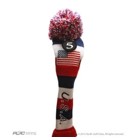 Usa Majek 5 Hybrid Golf Pom Pom Knit Rescue Utility Club Head Cover