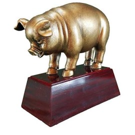 Decade Awards Sculpted Gold Pig Trophy, Small - BBQ Smoke Off Competition Award - 4 Inch Tall - Engraved Plate on Request
