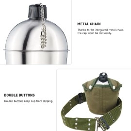 Dartmoor Gi Army Stainless Steel Canteen Military With Cup And Green Nylon Cover Waist Belt For Camping Hiking Climbing Cup W