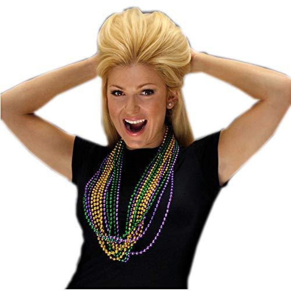 blinkee Purple Gold and Jade Disco Bead Mardi Gras Necklace Pack of 12