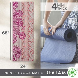 Gaiam Yoga Mat Classic Print Non Slip Exercise Fitness Mat For All Types Of Yoga Pilates Floor Workouts Hamsa 4Mm