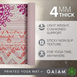 Gaiam Yoga Mat Classic Print Non Slip Exercise Fitness Mat For All Types Of Yoga Pilates Floor Workouts Hamsa 4Mm