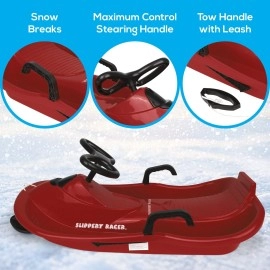 Slippery Racer Downhill Derby Flexible Kids Toddler Plastic Toboggan Steerable Plastic Snow Sled With Builtin Brakes And Steeri