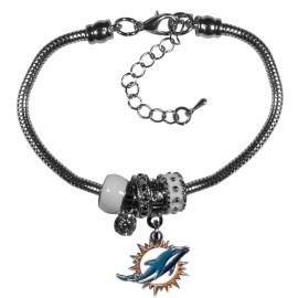 Nfl Siskiyou Sports Womens Miami Dolphins Euro Bead Bracelet One Size Team Color