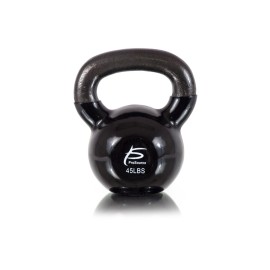 ProSource Vinyl Coated Cast Iron Kettlebells Color-Coded 5 to 45 lb. with Extra Large Handles for Home and Gym Workouts, Black