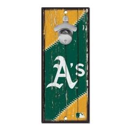 WinCraft MLB Oakland Athletics Bottle Opener5x11 Wood Sign Bottle Opener, Team Colors, 5