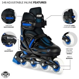 Crazy Skates Adjustable Inline Skates For Girls And Boys Adjust To Fit 4 Sizes Model 148 Blackblue Size Medium 25