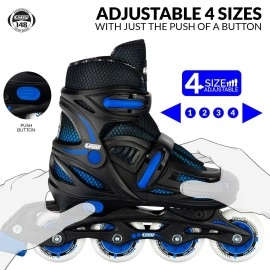 Crazy Skates Adjustable Inline Skates For Girls And Boys Adjust To Fit 4 Sizes Model 148 Blackblue Size Medium 25