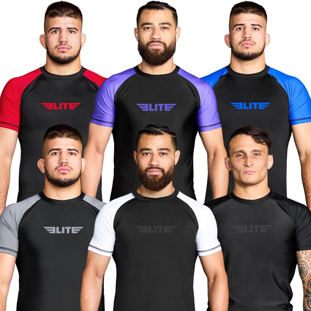 Elite Sports New Item Standard Short Sleeve Compression Mma Bjj Nogi Cross Training Rash Guard Large Gray