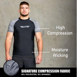 Elite Sports New Item Standard Short Sleeve Compression Mma Bjj Nogi Cross Training Rash Guard Large Gray