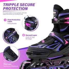 2Pm Sports Vinal Girls Adjustable Inline Skates With Light Up Wheels Beginner Skates Fun Illuminating Roller Skates For Kids Boy