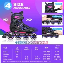 2Pm Sports Vinal Girls Adjustable Inline Skates With Light Up Wheels Beginner Skates Fun Illuminating Roller Skates For Kids Boy