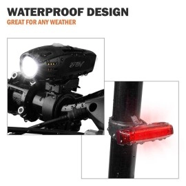 Bv Super Bright Bike Light Set Usb Rechargeable Headlight Taillight Waterproof Ip44 3 Light Modes Including Flash Mode Fo