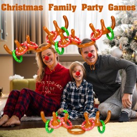 Hapdoop 24 Players Inflatable Reindeer Antler Ring Toss Game For Christmas Party Game Rules Included 2 Antlers 10 Rings