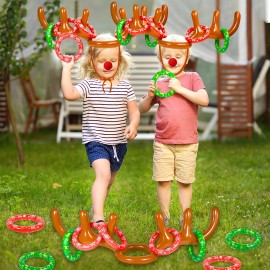 Hapdoop 24 Players Inflatable Reindeer Antler Ring Toss Game For Christmas Party Game Rules Included 2 Antlers 10 Rings