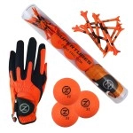 Zero Friction Mens Supertube Golf Kit Includes 3 Golf Balls 1 Universal Fit Glove And Pack Of Golf Tees Neon Orange