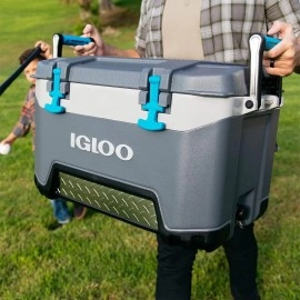 Igloo Bmx 52 Quart Cooler With Cool Riser Technology Fish Ruler And Tiedown Points 1634 Pounds Carbonite Gray And Blue