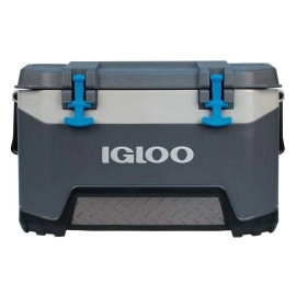 Igloo Bmx 52 Quart Cooler With Cool Riser Technology Fish Ruler And Tiedown Points 1634 Pounds Carbonite Gray And Blue