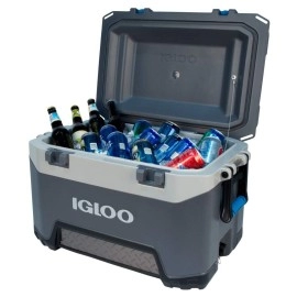 Igloo Bmx 52 Quart Cooler With Cool Riser Technology Fish Ruler And Tiedown Points 1634 Pounds Carbonite Gray And Blue