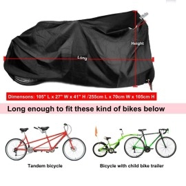 Kotivie Tandem Bicycle Cover Extra Long Bike Storage Cover 2Seater Waterproof Sun Protection Black