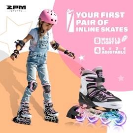 2Pm Sports Cytia Pink Girls Adjustable Illuminating Inline Skates With Light Up Wheels Fun Flashing Beginner Roller Skates For