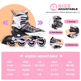 2Pm Sports Cytia Pink Girls Adjustable Illuminating Inline Skates With Light Up Wheels Fun Flashing Beginner Roller Skates For