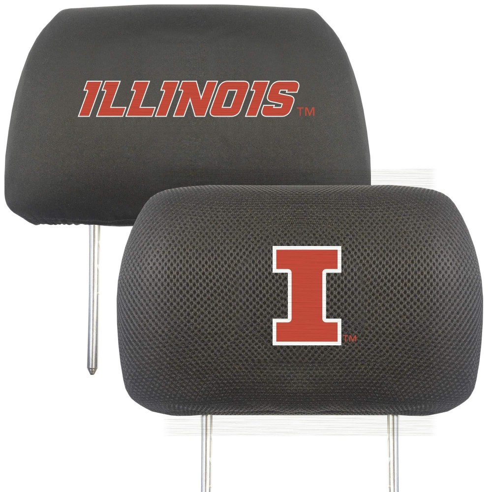 Fanmats 12569 Illinois Illini Embroidered Head Rest Cover Set 2 Pieces