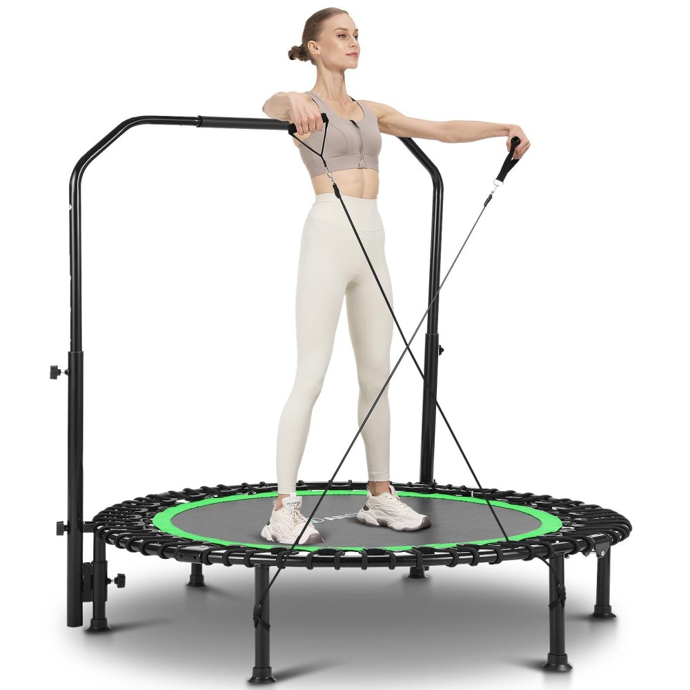 Ancheer 40 Foldable Mini Trampoline Max Load 450Lbs Fitness Trampoline With Bungees Adjustable Foam Handle Indoor Exercise