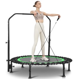 Ancheer 40 Foldable Mini Trampoline Max Load 450Lbs Fitness Trampoline With Bungees Adjustable Foam Handle Indoor Exercise