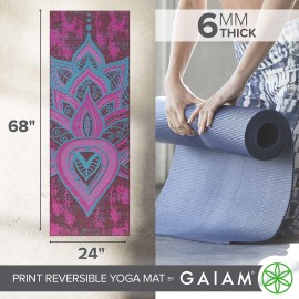 Gaiam Yoga Mat Premium Print Reversible Extra Thick Non Slip Exercise Fitness Mat For All Types Of Yoga Pilates Floor Worko