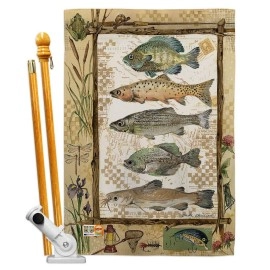 Breeze Decor BD-OU-HS-109056-IP-BO-D-US18-SB 28 x 40 in. Fishing Adventures Nature Outdoor Impressions Decorative Vertical Double Sided House Flag Set & Pole Bracket Hardware
